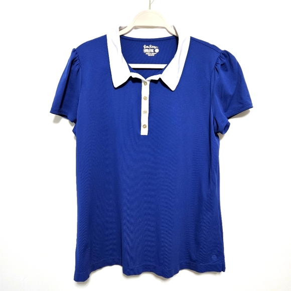 Lilly Pulitzer Luxletic Womens Performance Top Athletic Golf Polo Blue XL - Picture 2 of 13